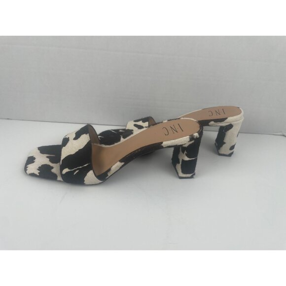 Cow Print Open Toe Block Heel Slide Sandals By INC International Concepts Size 8 - Picture 3 of 10